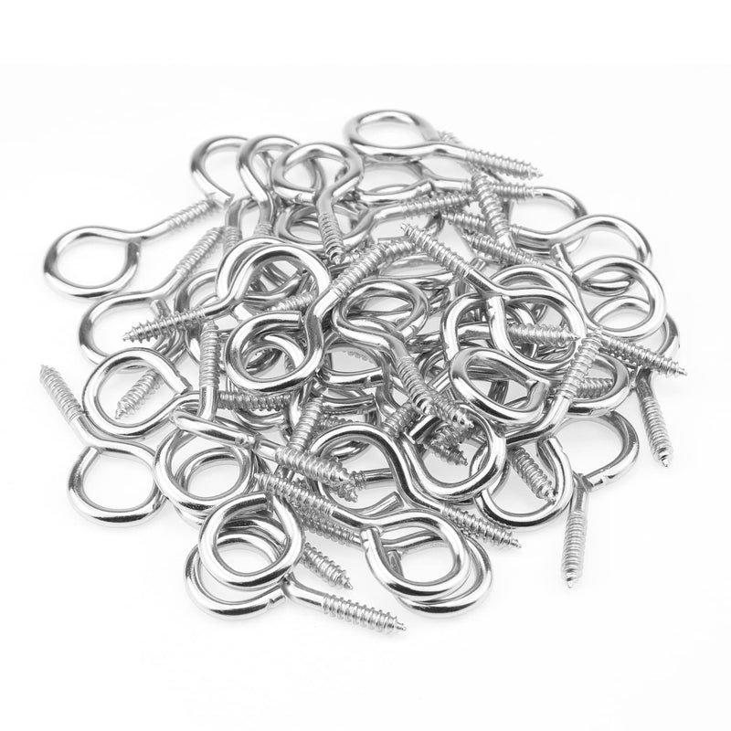 50 Pieces 10# Screw Eyes, Screw in Eye Hooks, Metal Screw Eye Pins Hooks, Nickel Plated Steel Screw Eyes, Silver 10#