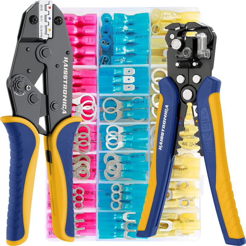 haisstronica Crimping Tool for Heat Shrink Connectors Set with 280PCS AWG 22-10 Marine Grade Heat Shrink Wire Connectors and Wire Stripper 280PCS Heat Shrink Wire Connectors Kit
