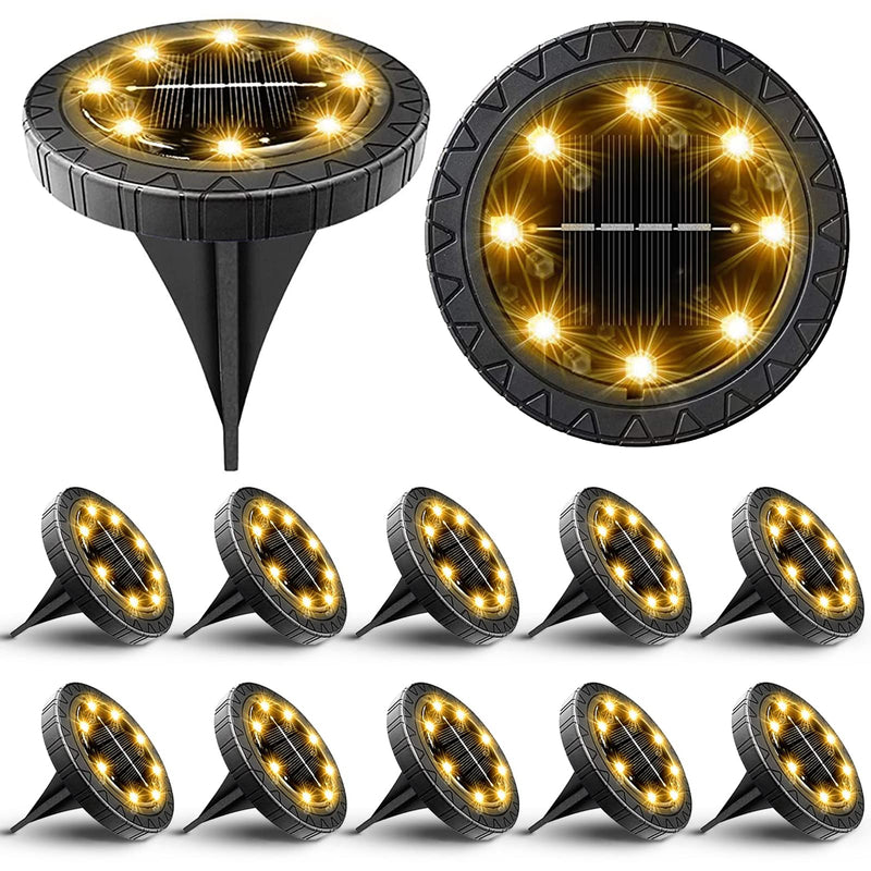 Solar Powered Ground lights 12 Pack,Waterproof LED Solar Lights Outdoor Solar Disk Lights Decorative,Solar Garden Lights for Landscape Pathway Patio Yard Walkway Path Lawn Driveway Lighting Warm White Black
