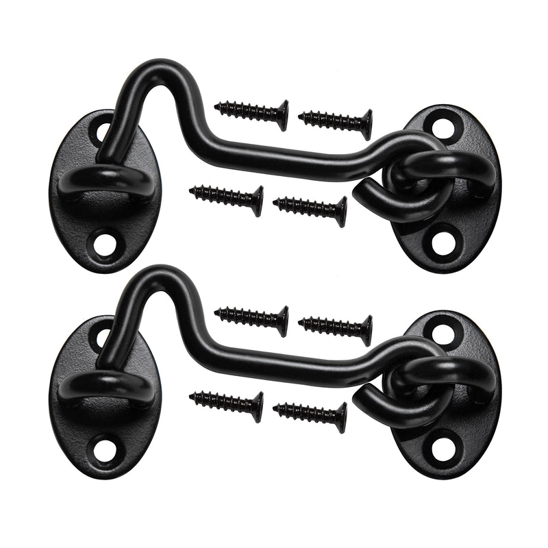 4" Barn Door Latch Door Lock Hardware, Sliding Door Lock Eye Hook Latch with Screws, Rust-Resistant Metal Gate Latch(2 Pack) Black-2 Pack