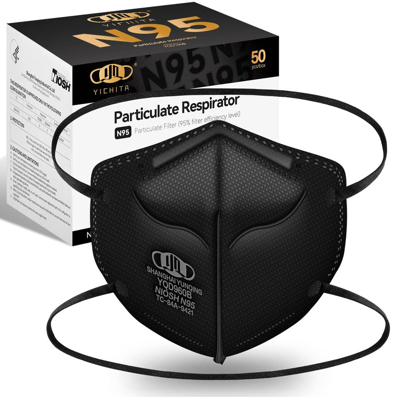 N95 Mask NIOSH Approved 50-Pack, Particulate Respirator N95 Face Masks Universal Fit - Individually Wrapped, Black 50 Pack - Black