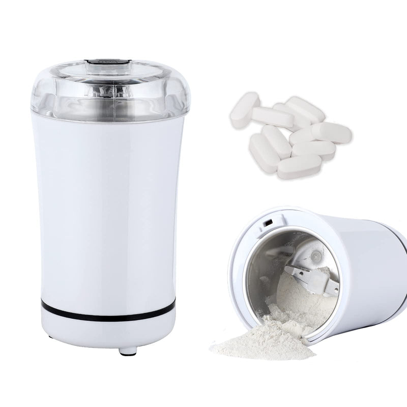 Electric Multifunctional Grinder.Electric Pill Crusher Grinder for Small or Large Pills,to Fine Powder. Pill Crusher Pulverizer Grinder for Elders or Pets. Small Dose Coffee Bean Grinder. (White) White