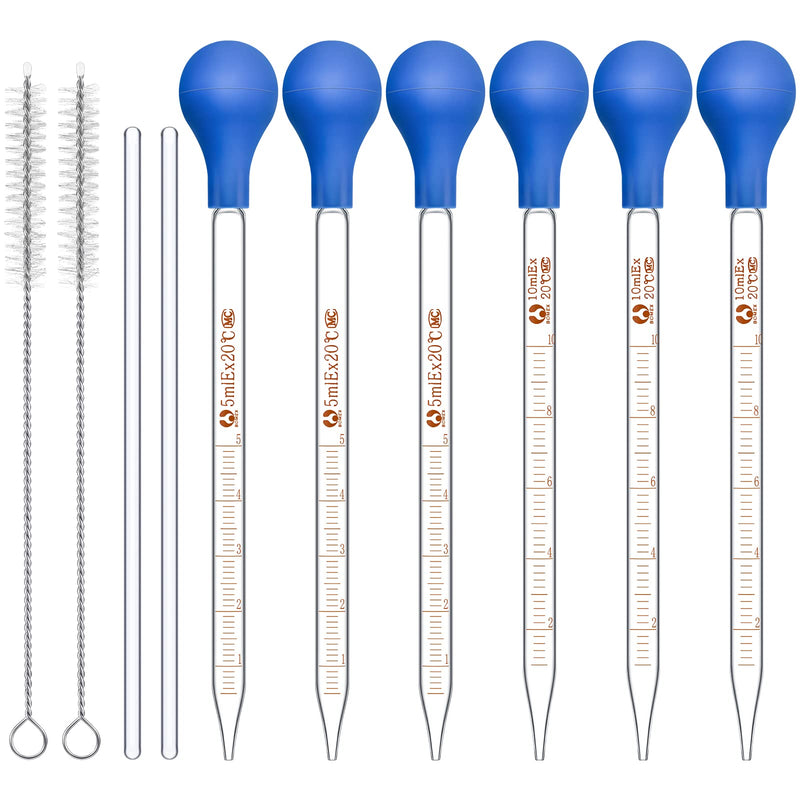 Weewooday Glass Droppers Pipettes Graduated Lab Dropper Glass Liquid Pipette with Big Rubber Hats 20 cm Glass Stir Rod Washing Brush Transfer for Liquid Essential Oil(16 Pieces,Blue,5 Ml, 10 ml) 5 ml, 10 ml Blue 16