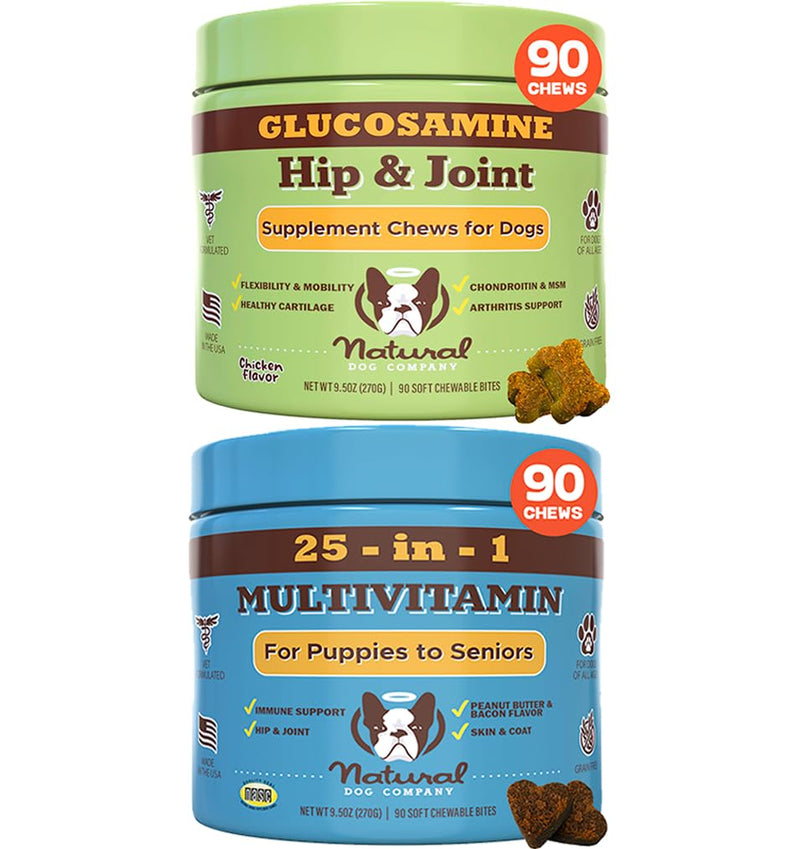 Natural Dog Company Dog Supplements for Seniors & Active Dogs - Multivitamin Chews & Hip & Joint Relief - Complete Nutritional Support for Joint Health, Vitamins for Dogs, Energy, & Vitality - PawsPlanet Australia