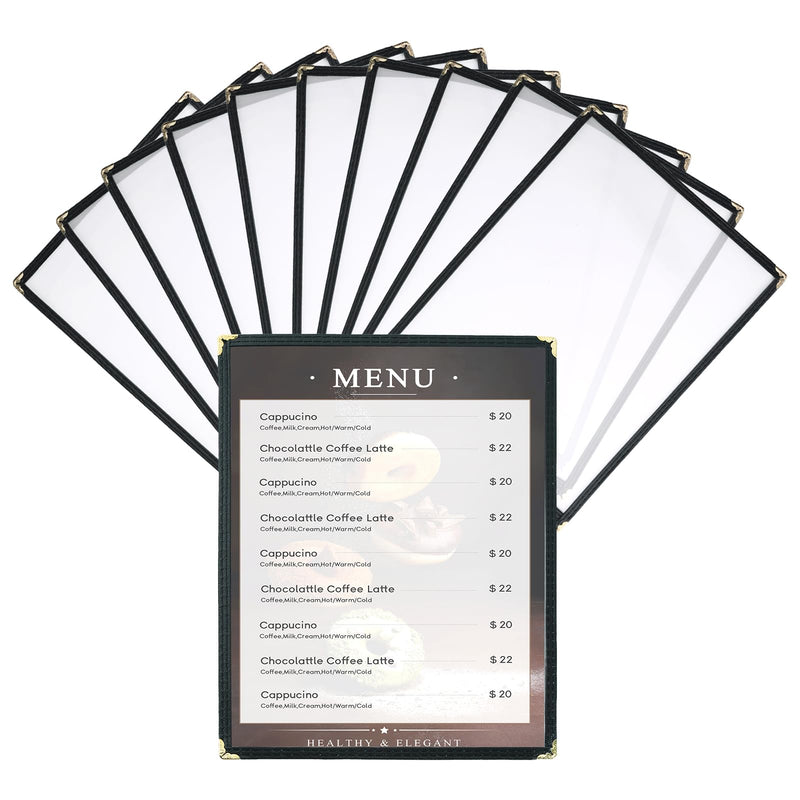 8.5 x 11 Inch Menu Covers, 10 Pack 1 Page 2 View Menu Sleeves Clear View Menu Holder for Kitchen, Restaurant Supplies, Drink, Wine Menu