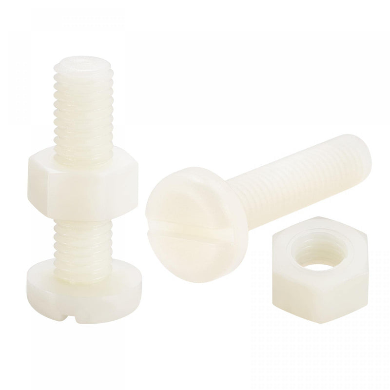 uxcell 20 Pairs Nylon Screw Nut Assortment, M8x30mm Slotted Pan Head Screws & M8 Hex Nuts for Machinery, Electronics, White