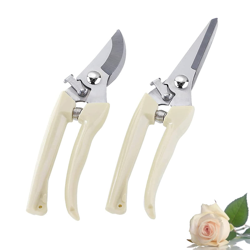 Leize Flower Scissors Set, 2 Pack Premium Thickened Stainless Steel Floral Shears, Strong Pruner for Flowers, Branches and Leaves, Upgrade Cream2p