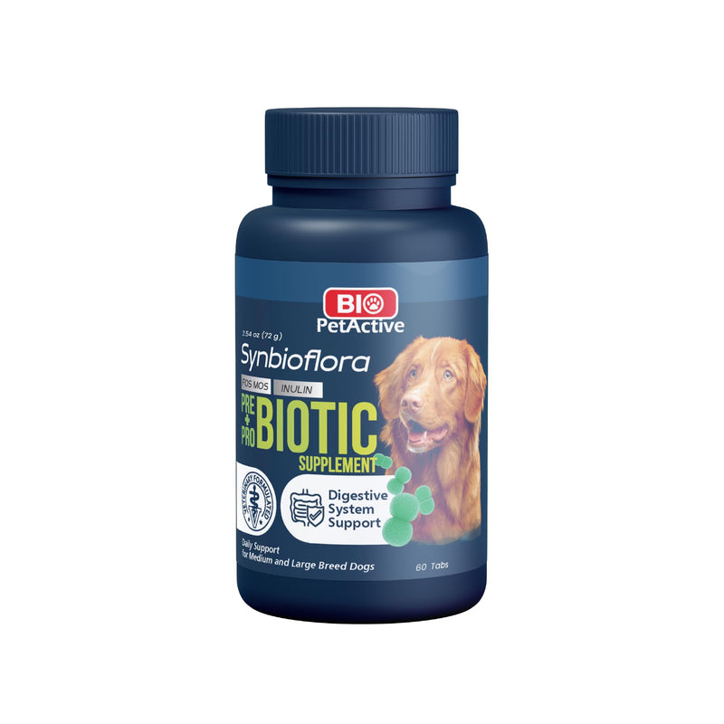 Bio PetActive Synbioflora | Probiotics&Prebiotics for Medium and Large Breed Dogs | Support Digestion,Gut and Stomach Health | Helps with Diarrhea,Gas and Constipation Relief | 60 Chews