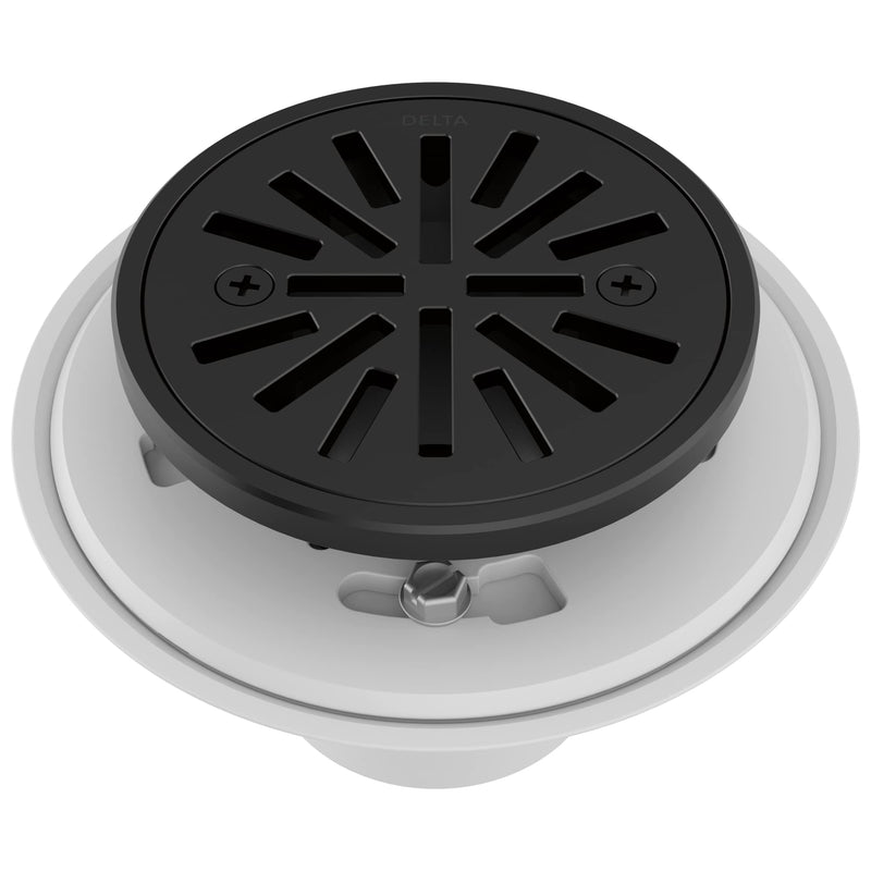 Delta 4 Inch Matte Black Tile-In Round Shower Floor Drain with Gasket and Removable Drain Gate, Matte Black DT061411-BL