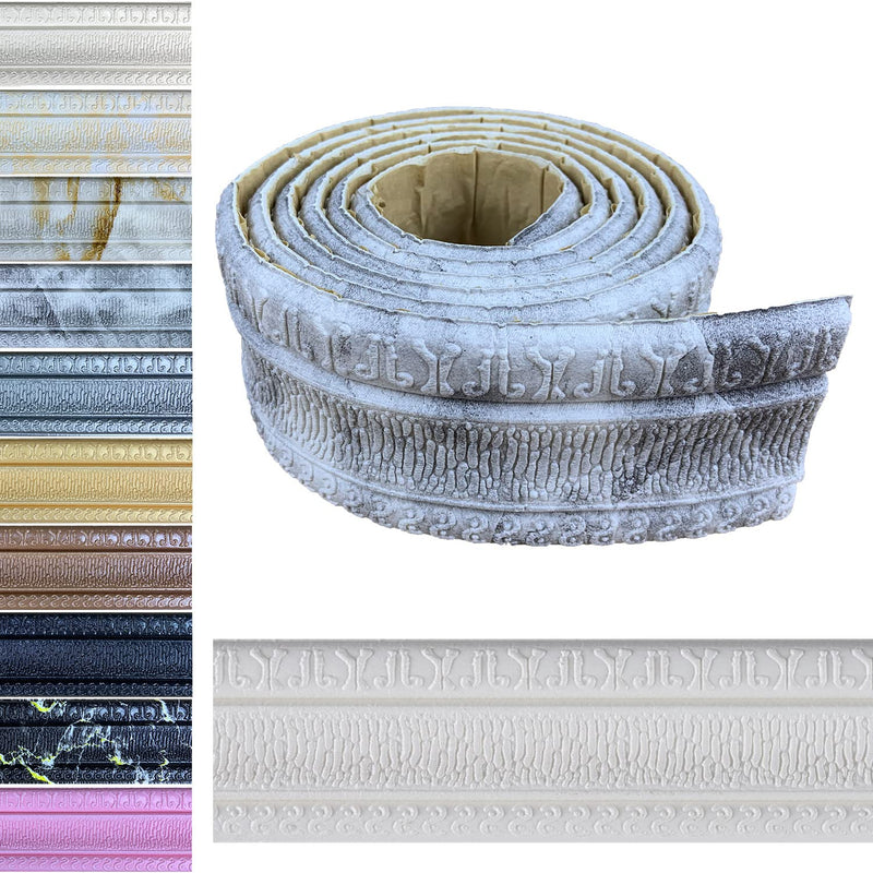 Yutianli Crown Molding Peel and Stick Wallpaper Border Flexible Wall Base Moulding Trim Self Adhesive Vinyl Baseboard Grey Marble Foam Wall molding 3D Mirror Border (2PCS-178, Grey Marble) 2PCS-178"