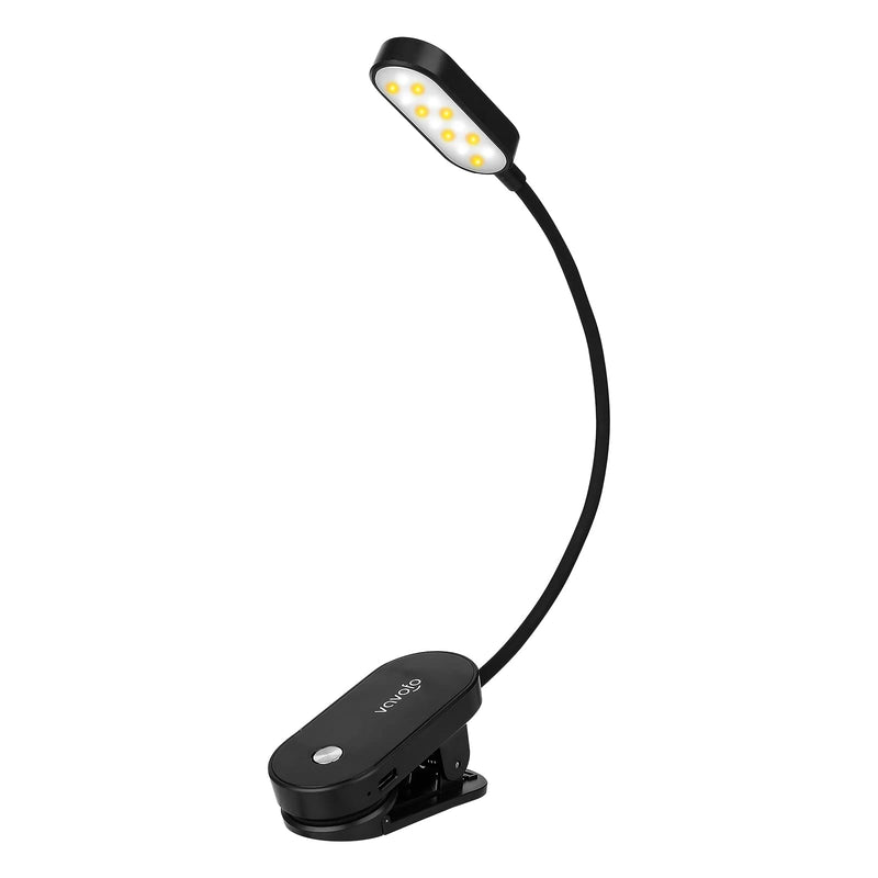 VAVOFO Rechargeable Book Light, 14 LEDs Eye Care Clip On Amber Reading Light for Bookworms Reading in Bed with 9 Colors 9 Brightness(Black) Black