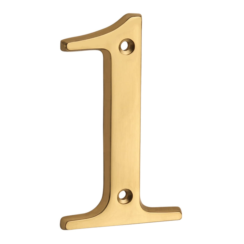 HASWARE House Number Sign 4 inch (10 cm) Polished Brass Finish Stylish Curvy Modern Door Numbers Signage Plaque Street Home Address Numerals(1, Brass) 1