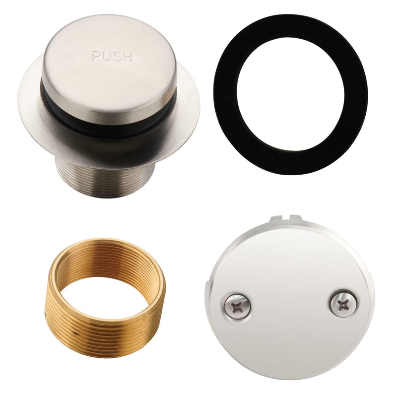 Brushed Nickel Tub Drain Tip-Toe Tub Trim Set Conversion Kit Assembly, Hidrop Bathtub Drain Replacement Trim Kit with 2-Hole Overflow Faceplate and Universal Fine/Coarse Thread, Brushed Nickel 2 Holes