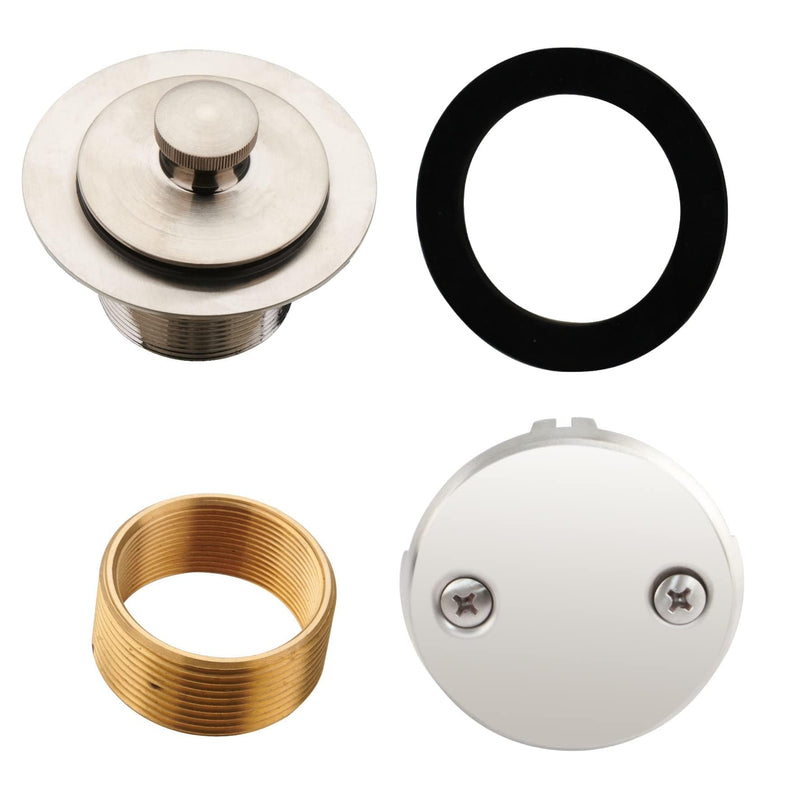 Brushed Nickel Tub Drain Lift &Turn Tub Trim Set with Two-Hole Overflow Faceplate Conversion Kit Assembly, Hidrop Bathtub Drain Replacement Trim Kit and Universal Fine/Coarse Thread Brushed