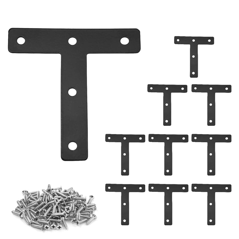 Uenhoy 10 Pcs T Shape Flat Mending Plates 80mm x 80mm (3.15" x 3.15") T Corner Braces T Bracket Connector Fixing Repair Plates for Furniture, Black 80x80mm/3.15"x3.15" - NewNest Australia