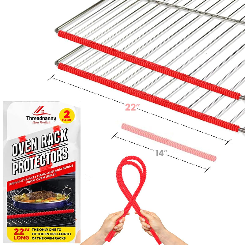 Silicone Oven Rack Shield Guard, Extra Long 22” Red (2 Pack), Full Length Fit on Standard-Sized USA Ranges - Heat Resistant Oven Rack Protectors - Prevents Hand and Arm Burns, Food Grade Cover 22 Inch Full Size Red 2 Pack
