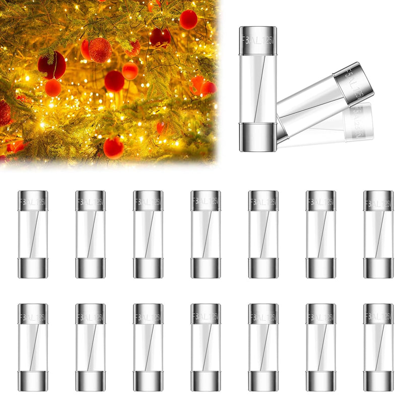 Tnisesm 20 Pcs Christmas Light fuses 3A 3.6x10mm 125V Fast Blow Glass Fuses, Mini Small Fuse, Christmas String Outdoor Light Plug Fan Fuse 3A Christmas Light fuse