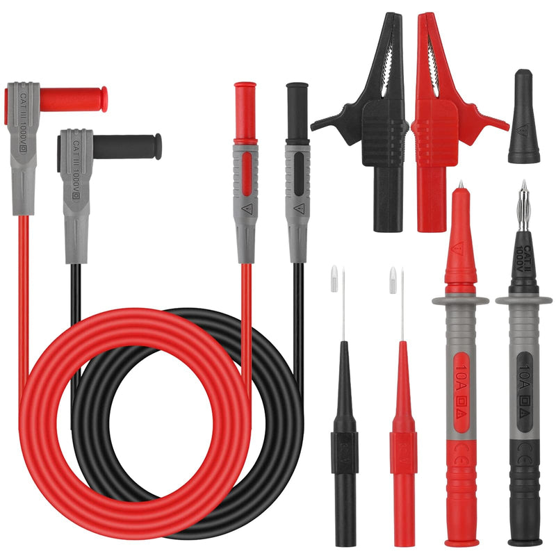 SUNJOYCO 8PCS Double Insulated Multimeter Leads, Electrical Test Leads Kit with Alligator Clips, Back Probe Pins, Test Probe Pens, 4mm Banana Plug Multimeter Probes for Digital Electrical Testing