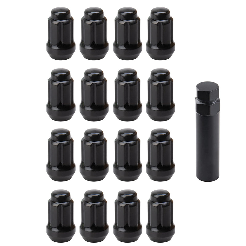 Tusk Tapered Spline Drive Lug Nut Kit with Lug Nut Key 12mm x 1.25mm Thread Pitch (16 Pack) Black Compatible with Kawasaki KRX/Teryx/Mule Yamaha RMAX/YXZ CFMOTO Force/ZForce