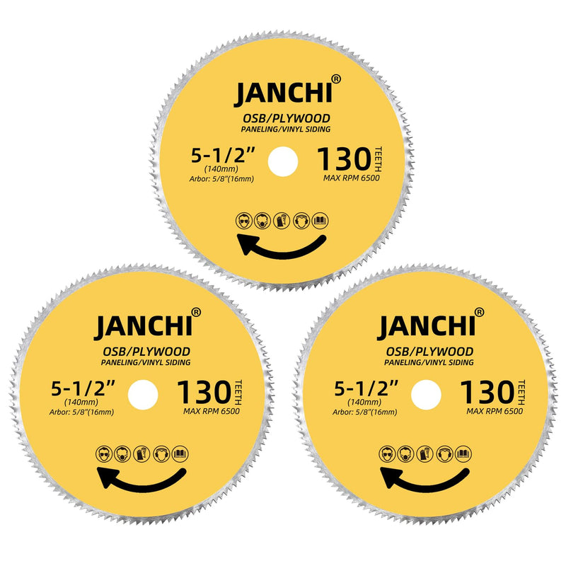 3Pack 5-1/2 Inch 130T Circular Saw Blade 5/8 Inch (16mm) Arbor, Plywood, OSB, Paneling and Vinyl Siding Fast and Smooth Cutting Saw Blade, with 5/8"-1/2" and 5/8"-3/8" Bushing 5-1/2" 130T - NewNest Australia