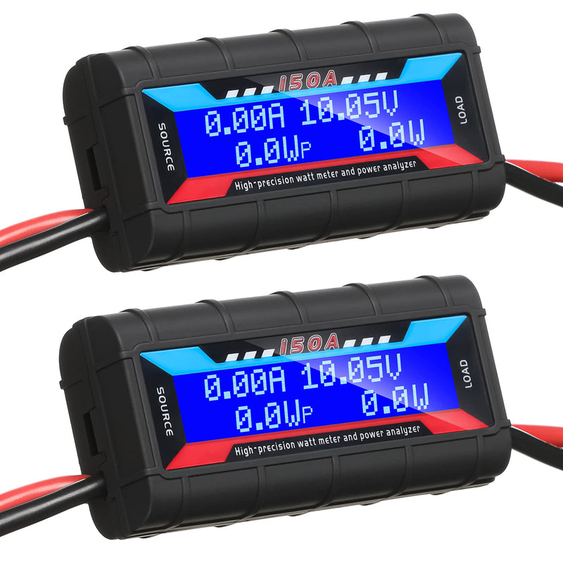 Yunsailing 2 Pcs High Precision Watt Meter Power Analyzer Battery Consumption Performance Monitor Power Monitor with Backlight Digital LCD Screen(No 45 Amp Power Grade Connector, 150a/60v) 9000.0