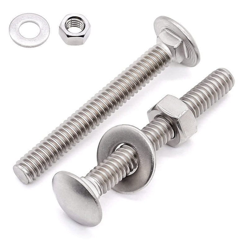 Glvaner (10 Sets) 1/4-20 x 3-1/2" Stainless Steel Carriage Bolts Screws Round Head Square Neck and Hex Nuts & Flat Washers 304 Stainless Steel 18-8 Full Thread Coverage 1/4-20 x 3-1/2" 10