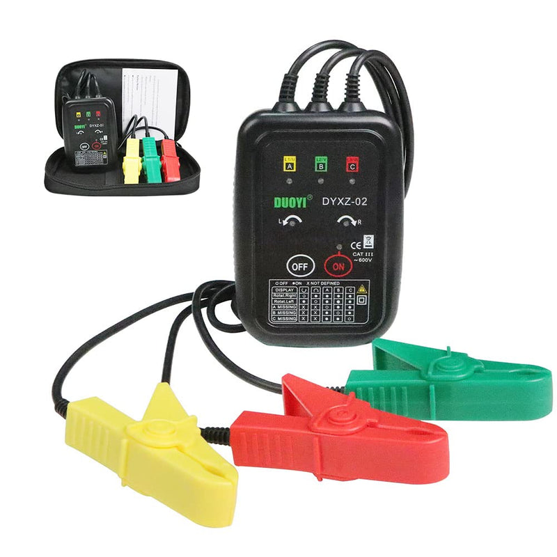 3 Phase Rotation Meter Non Contact Phase Sequence Tester 70V-600V AC Voltage Tester Short Detection, Live Wire Inspection Rotation Meter, with 23.62inch Cable Length,Carrying Bag XZ-02