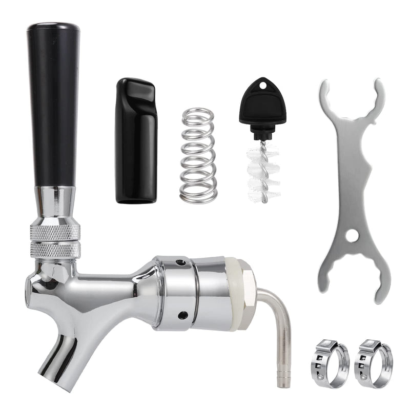 Draft Beer Shank Faucet, No Leak 1/4'' Beer Barb Fitting Stainless Core Beer Tap Self-Closing Spring Tap Wrench Hose Clamp Brewing Kegerator Tower Replacement Kit for 3/16'' Beer Line Tubing