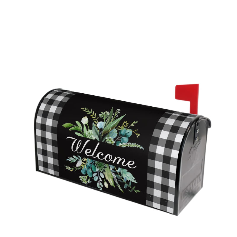 Kawani Wreath Buffalo Plaid Mailbox Covers Black White Plaid and Leaves Mailbox Cover Magnetic Welcome Mail Box Covers Garden Outdoor Decor Standard Size 21 x 18 Inchs 21x18 in Wreath Plaid