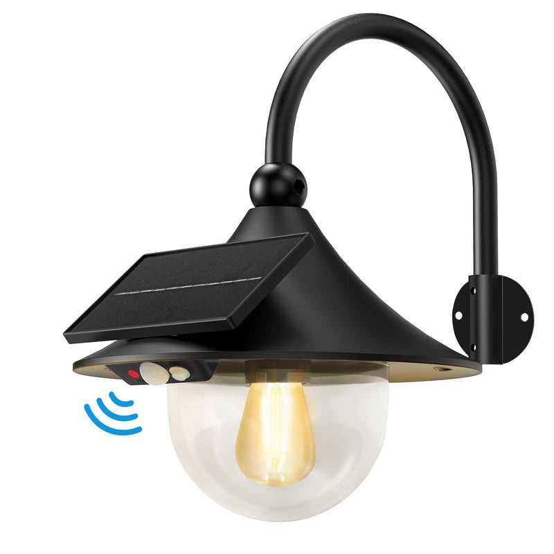 Auzev Solar Lantern Lights Outdoor Retro Solar Barn Light with 3 Lighting Modes & Motion Sensor, Wall Mount Waterproof Outside for Farmhouse, Patio, Garden, Shed and Courtyard (Black-1Pack) Black-1Pack