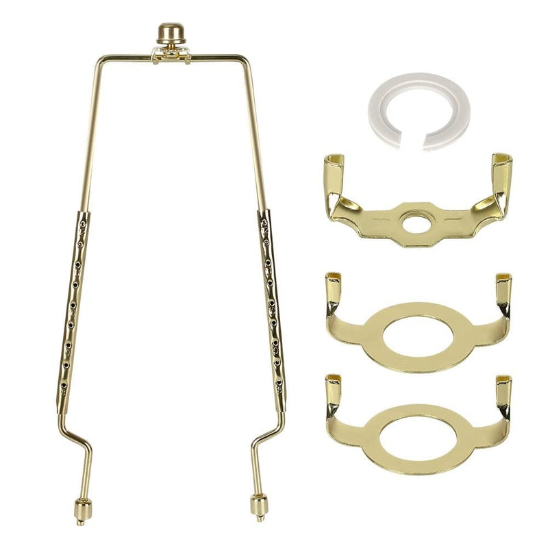 8 9 10 11 12 inch Lamp Shade Harp Holder, ALUCSET Adjustable Lamp Harp Kit, Fit Both Standard Lamp Rod and E14 E26 E27 Light Base UNO Fitter Adapter Converter Finial Set, Lampshade Bracket Gold