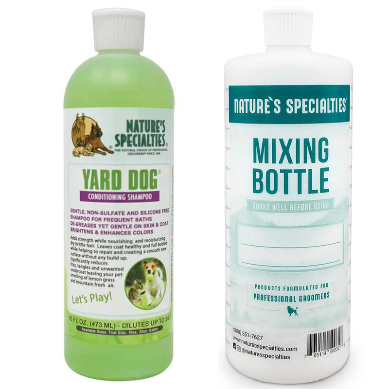Nature's Specialties Mixing Bottle and Dog Shampoo Conditioner Concentrate Bundle, Easy to Read Measurements Mixing Bottle 32 oz, Yard Dog Dog Shampoo Conditioner Concentrate 16 oz - PawsPlanet Australia