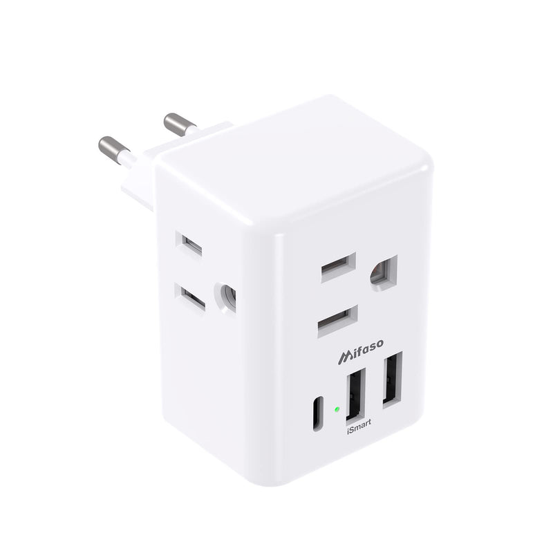European Travel Plug Adapter with USB Charging Ports(1 USB C), International Type C Power Adapter for US to Most of Europe EU Italy France Spain Germany Greece Type C Most of Europe - 1 PACK