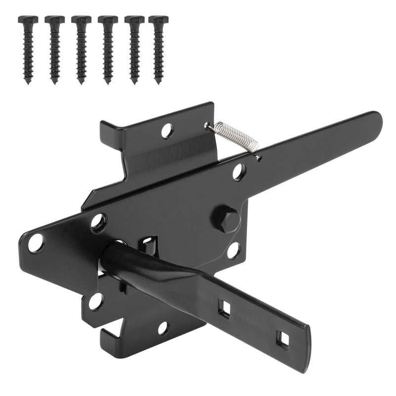 Heavy Duty Self-Locking Gate Latch for Wooden Fence, Post Mount Automatic Gate Lock Gravity Door Latch Hardware for Secure Pool, Outdoor Garden, Metal Gates Vinyl Fences, Black Finish