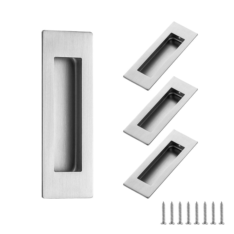 Ravinte 4 Pack Brushed Nickel Sliding Closet Door Handles Silver Flush Pulls 4.72in Length Recessed Finger Pulls for Sliding Barn Door Sqaure Cabinet Pulls Stainless Steel 120mm