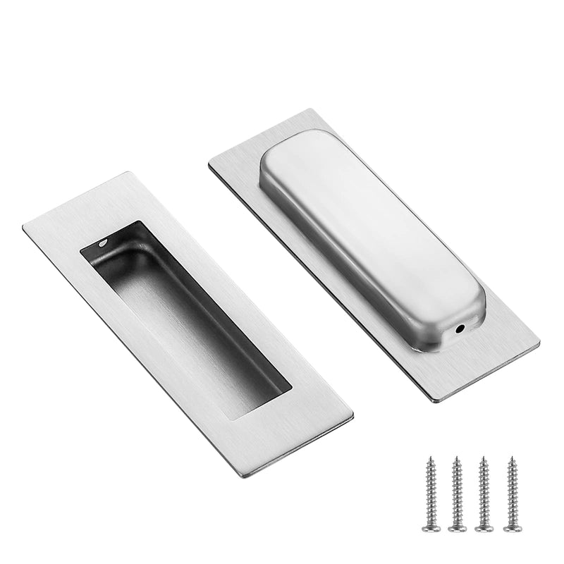 Ravinte 2 Pack Brushed Nickel Sliding Closet Door Handles Silver Flush Pulls 4.72in Length Recessed Finger Pulls for Sliding Barn Door Sqaure Cabinet Pulls Stainless Steel 120mm