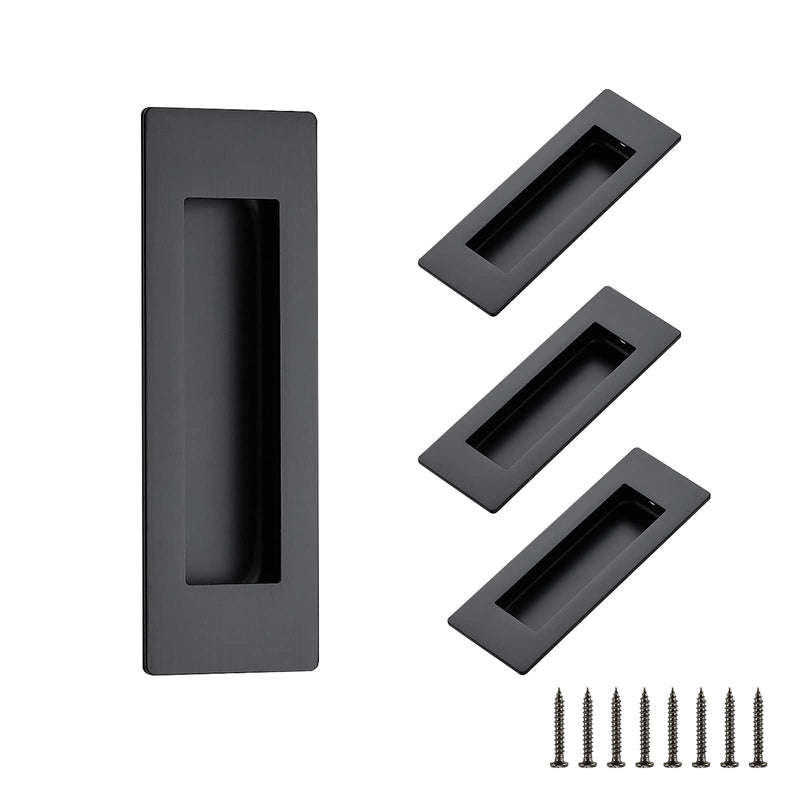 Ravinte 4 Pack Black Sliding Closet Door Handles Black Flush Pulls 4.72in Length Recessed Finger Pulls for Sliding Barn Door Sqaure Cabinet Pulls Stainless Steel 120mm Black 4 Pack