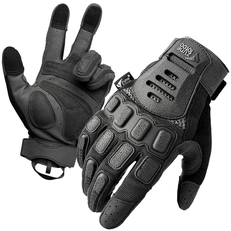ZUNE LOTOO Touchscreen Tactical Gloves Men with TPR Finger Impact Protection & Palm Padded for Motorcycle Airsoft Paintball Range Work Black Full Finger Small