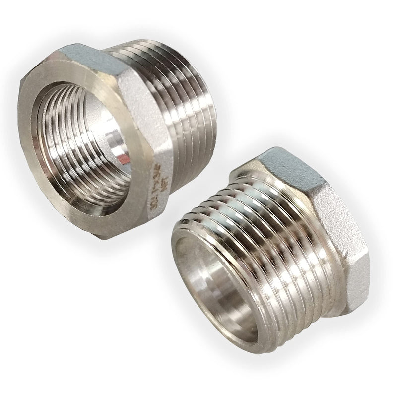 2 Pcs Reducer Hex Bushing, 304 Stainless Steel 1" Male NPT to 3/4" Female NPT（ 1"MNPT - 3/4"FNPT） Pipe Fitting Hex Bushing, Heavy Duty Pipe Fitting Reducer Adapter 1" - 3/4"