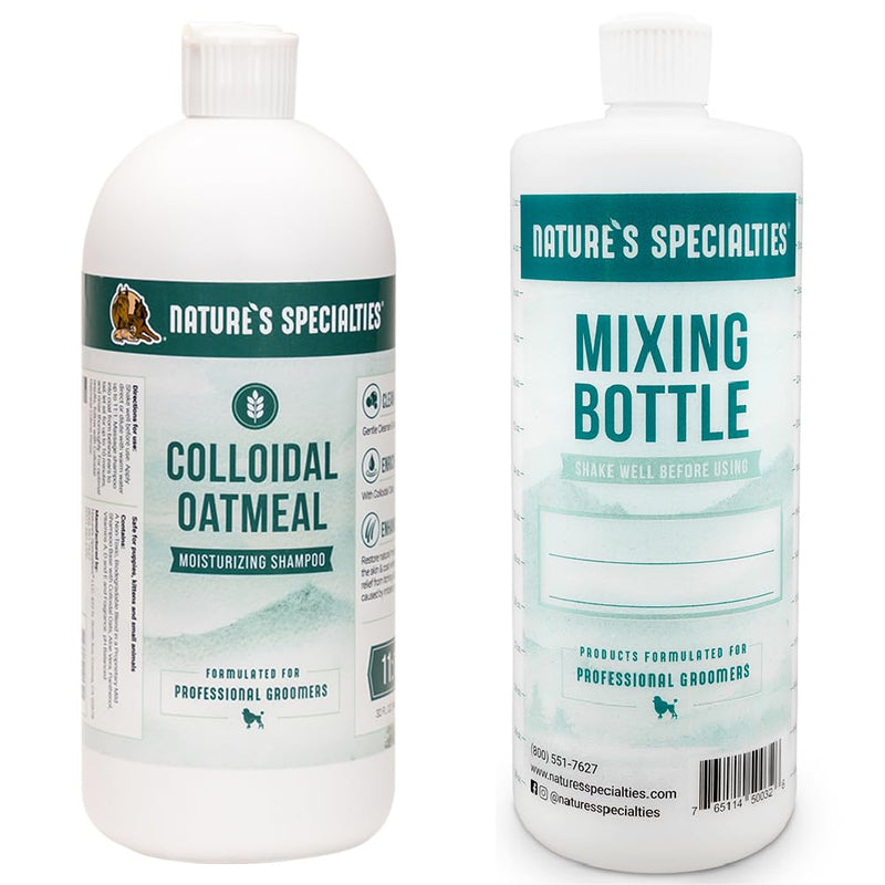 Nature's Specialties Mixing Bottle and Dog Shampoo Concentrate Bundle, Easy to Read Measurements Mixing Bottle 32 oz, Colloidal Oatmeal Creme Rinse Dog Conditioner Concentrate 32 oz - PawsPlanet Australia