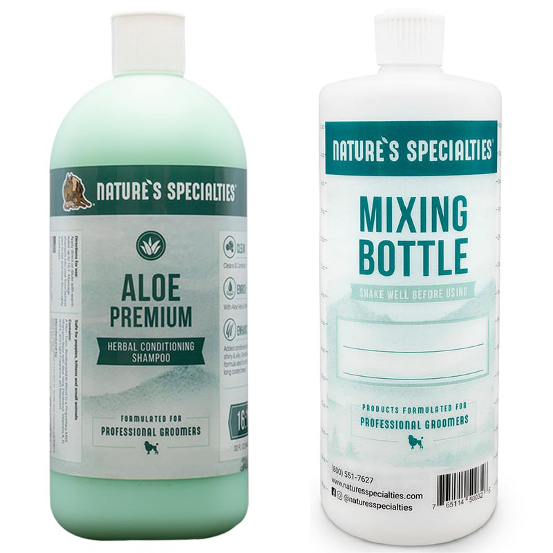 Nature's Specialties Mixing Bottle and Dog Shampoo Concentrate Bundle, Easy to Read Measurements Mixing Bottle 32 oz, Aloe Premium Dog Shampoo Conditioner Concentrate 32 oz - PawsPlanet Australia