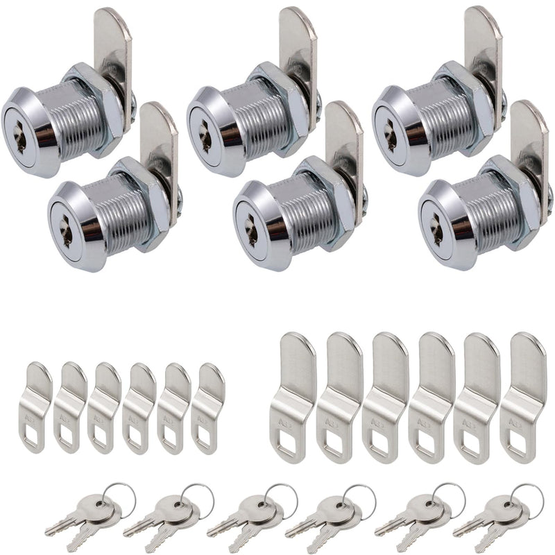 Cabinet Cam Lock, 5/8 Inch Keyed Alike Cam Locks Secure File Drawer Door Mailbox Tool Box Dresser RV Cylinder Replacement Lock Hardware, Fits on 1/2" Max Panel Thickness (6 Pack) 6 5/8 Inch Offset