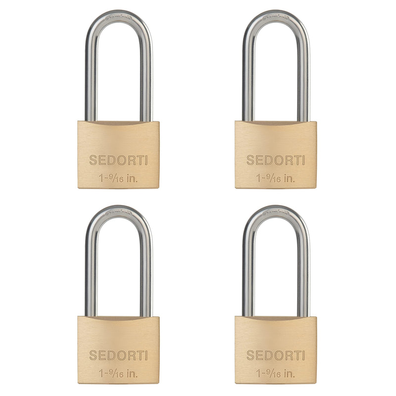 Weatherproof Padlock with Stainless Steel 304 Long Shackle and Solid Brass Body, 1-9/16 in. Wide, 4 Padlocks Keyed Alike, Marine Grade Rustproof Lock for Outdoors Use YNBSP440
