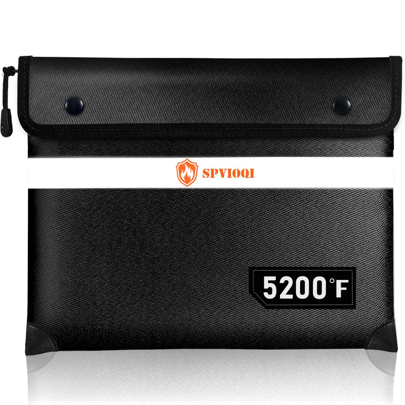 Fireproof Document Bag 5200°F with Heat Insulated, Fireproof Money Bag for Cash with Zipper and Reflective Strip, 14.2” X 11” Fireproof Safe Storage Pouch for Valuables Black 14.2" x 11"