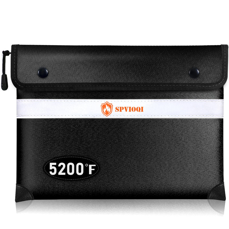 Upgraded 5200°F Fireproof Document Bag - Heat Insulated, Fireproof Bag with Zipper, Reflective Strip for Fast Find, Water Resistant, Fireproof Money Bag for Cash, A5 Important Documents and Valuables Black 12x8.5"(Inside Size:10.9"x8.2")