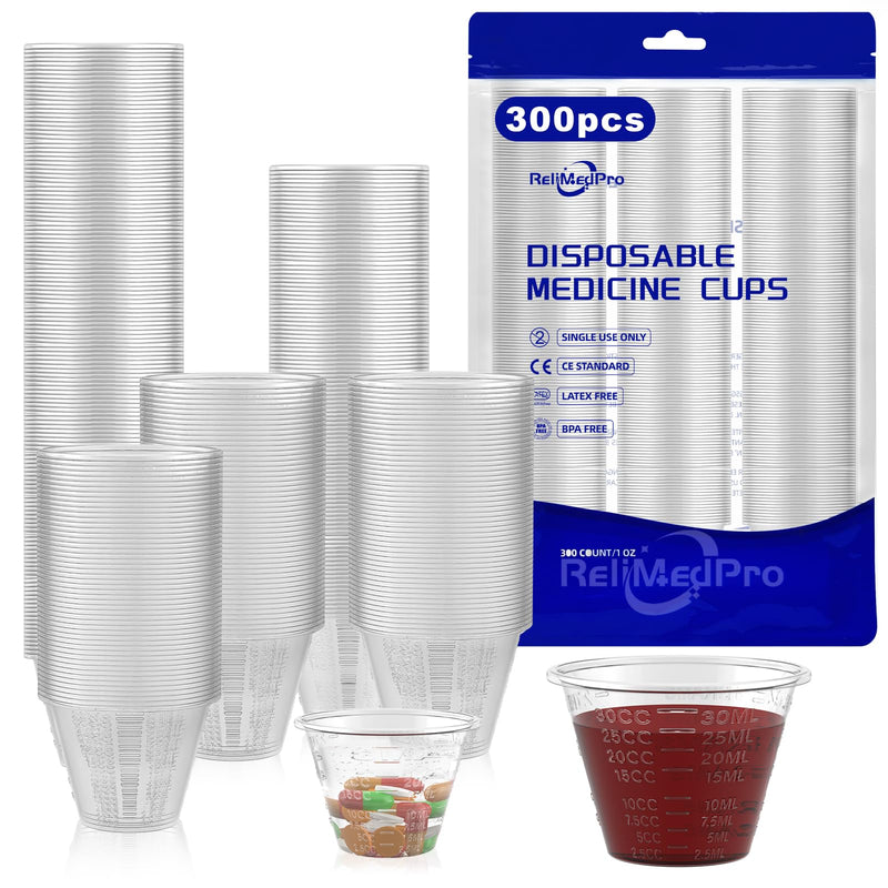 Disposable Medicine Cups Graduated, Bulk Pack of 300, 1 oz (30ml) Small Plastic Measuring Cup for Liquid Medication, Paint, epoxy, Pill and Resin