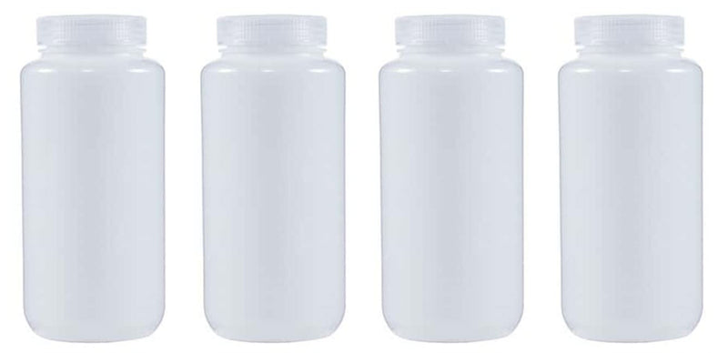 1000ML 32OZ Nature Wide Mouth HDPE Plastic Reagent Bottles with Caps Pack of 4 Small Pack 1000ML/32OZ