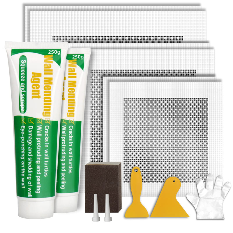 Drywall Repair Kit | 500g Safe Wall Mending Agent | 6pcs Wall Patches | Reusable Frosted Block | Scrapers | Easy Hole Filling for Aluminum, Metal, Plaster, Sheetrock & Ceiling 15Pcs_500g