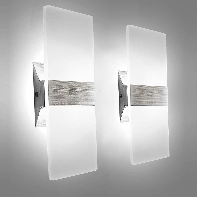 KICAAO Modern Wall Sconces Set of Two, Led Wall Light 10w, 6000k White Light Up Downlight, Hardwired Acrylic Wall Light Lighting, Suitable for Living Room Corridor Bedside (Cool White 6000K 2Pack) cool white 6000K 2Pack