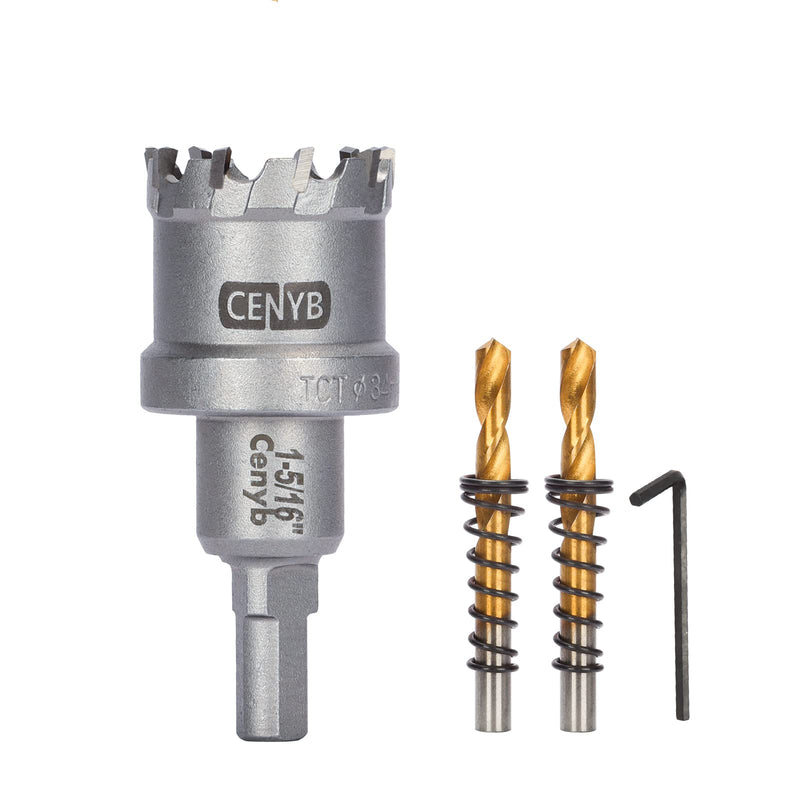 1-5/16" (34mm) Tungsten Carbide Tipped Hole Saw with 2Pcs Titanium-Plated Pilot Drill Bits for Hard Metal,Stainless Steel,Iron,Aluminum Alloy,Wood and Plastic 34mm | 1-5/16"